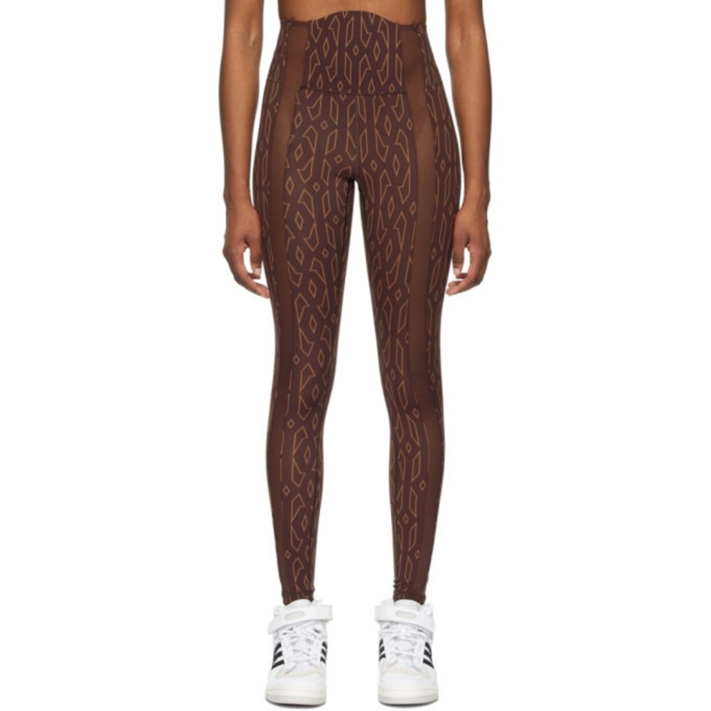 adidas x IVY PARK Burgundy Monogram Sheer Panel Leggings. Size L.